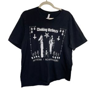 Choking Victim Punk Band Tee Large Men Cotton Black Graphic T Shirt Cropped Soft